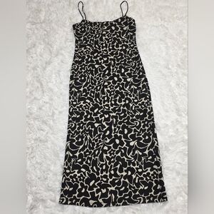 Zara Black and Cream Floral Midi Dress. Size M